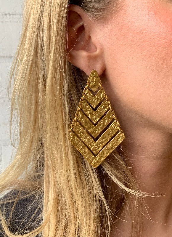 Hammered Statement Gold Earrings