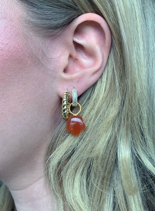 Set of 2 Hoop Earrings With Carnelian Charm
