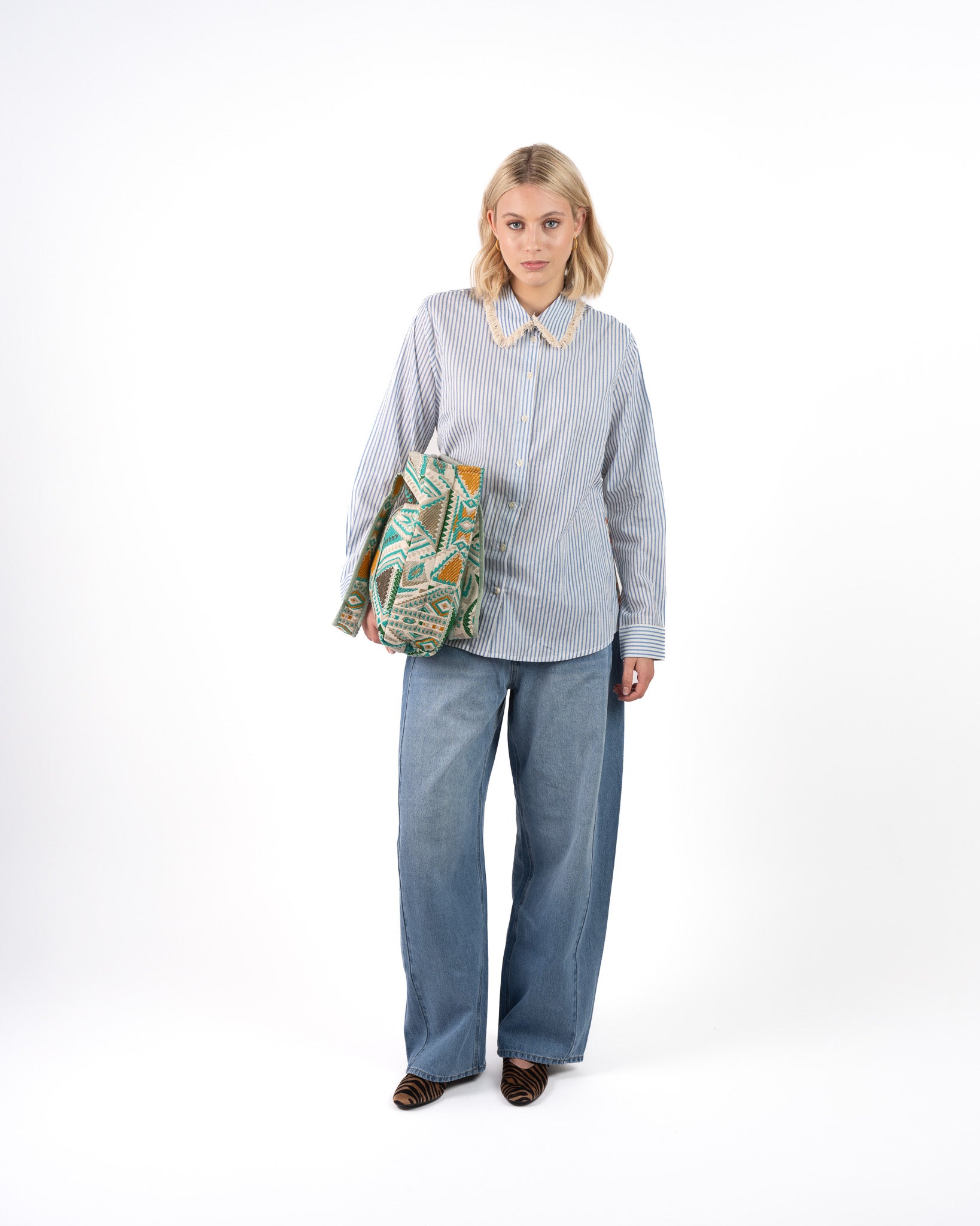 Isika Oversized Blouse Blauw Oranje