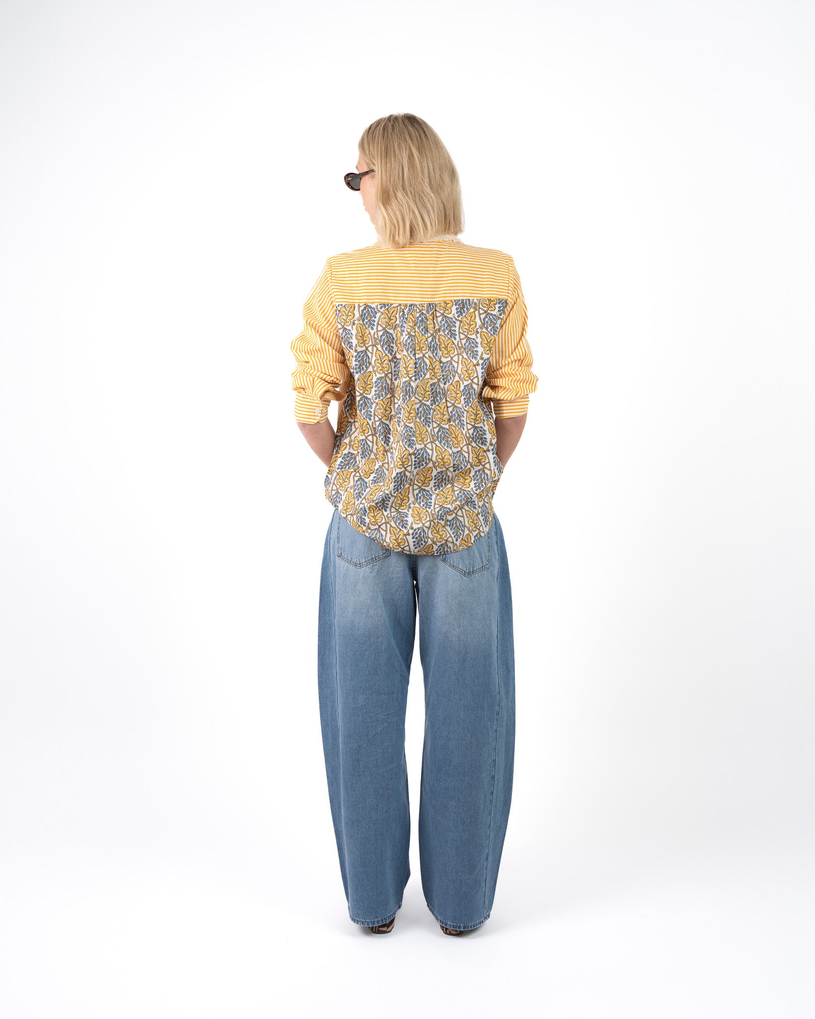 Isika Oversized Blouse Geel Blauw