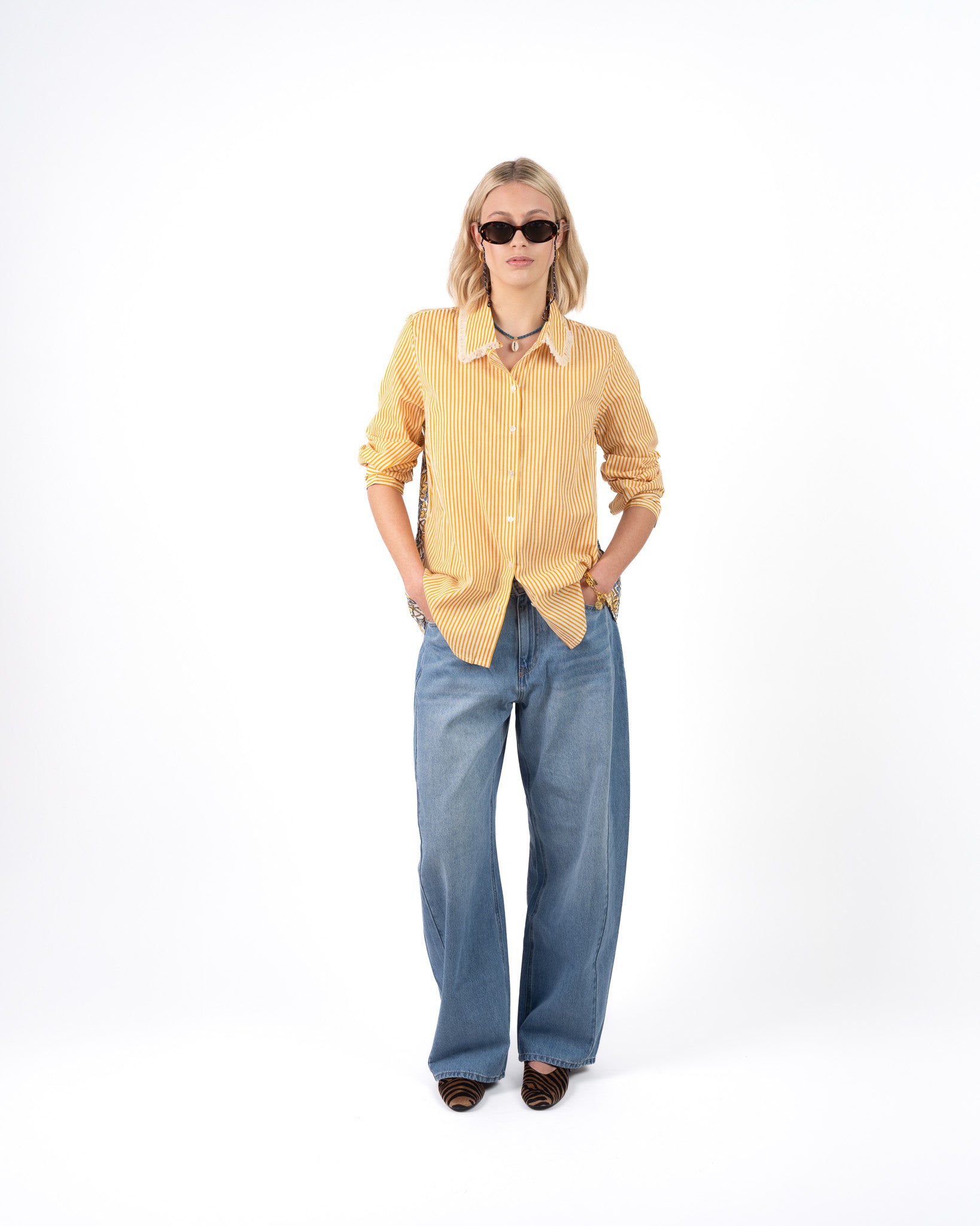 Isika Oversized Blouse Geel Blauw