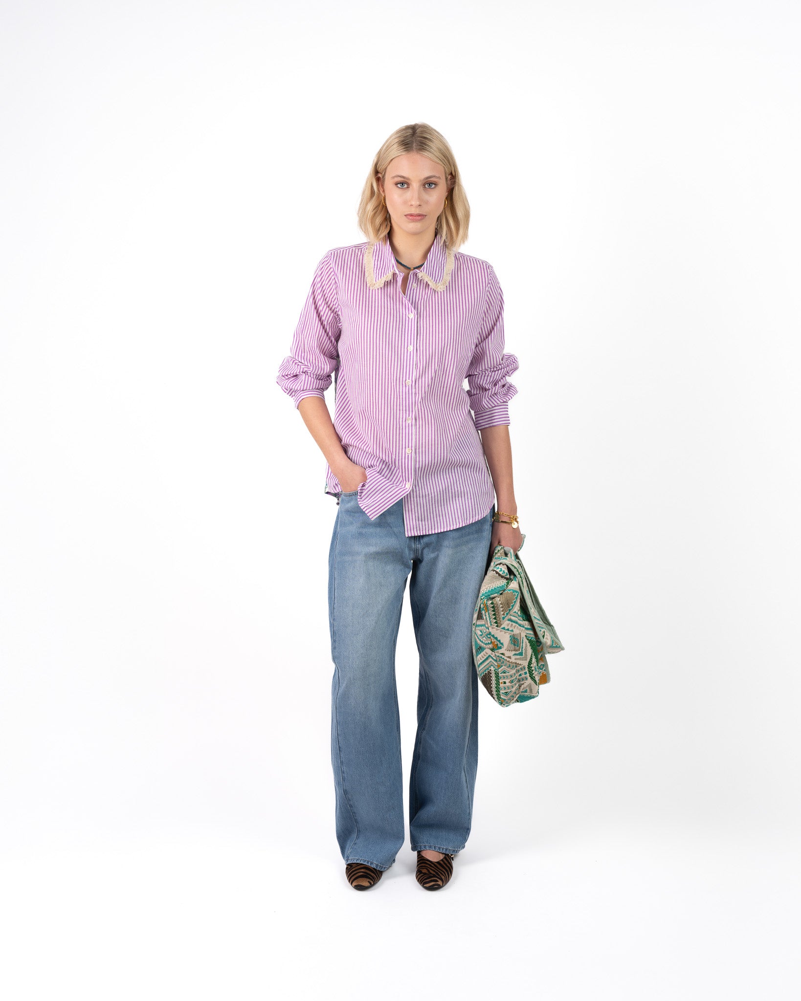 Isika Oversized Blouse Paars Groen