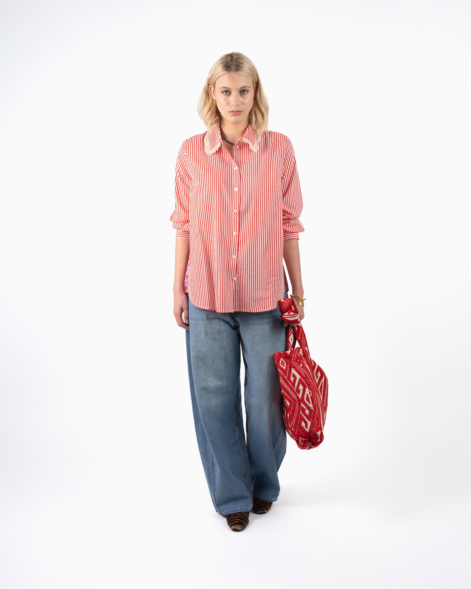 Isika Oversized Blouse Rood Grijs