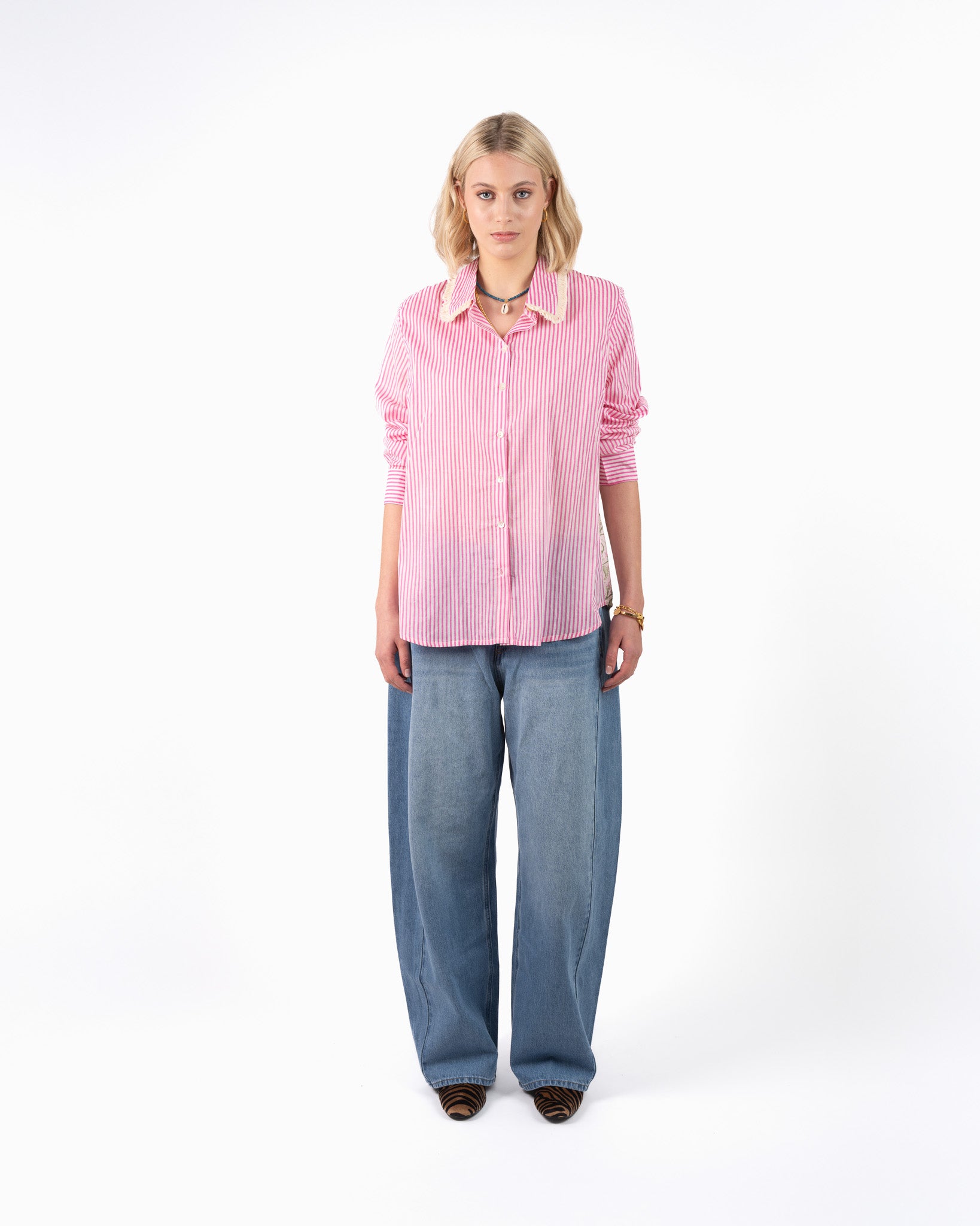 Isika Oversized Blouse Roze Wit