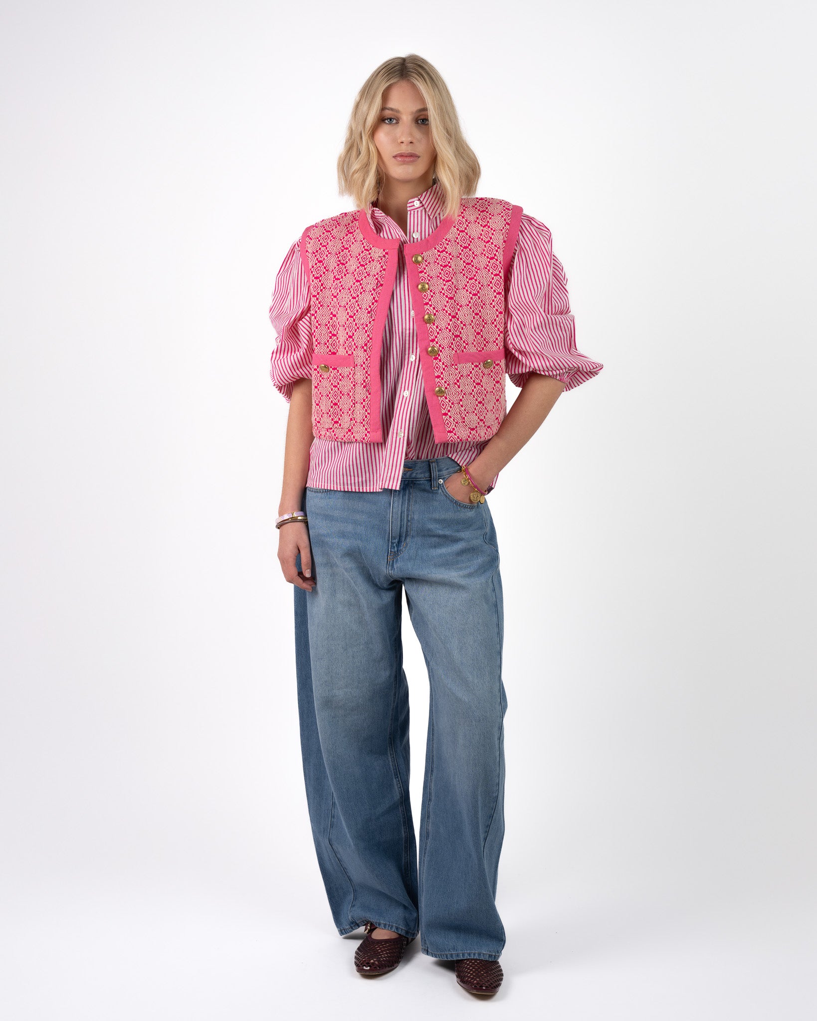 Jacquard Gilet Roze