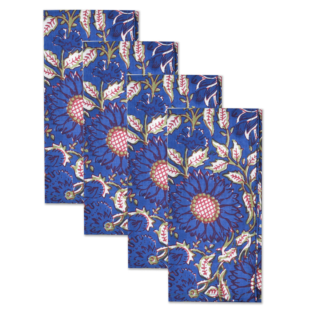 Katoenen Servetten Bloem Blauw Wit