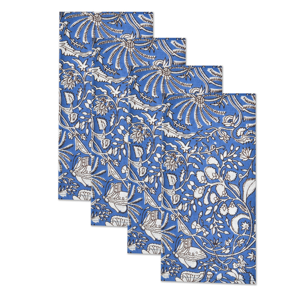 Katoenen Servetten Bloem Kobaltblauw