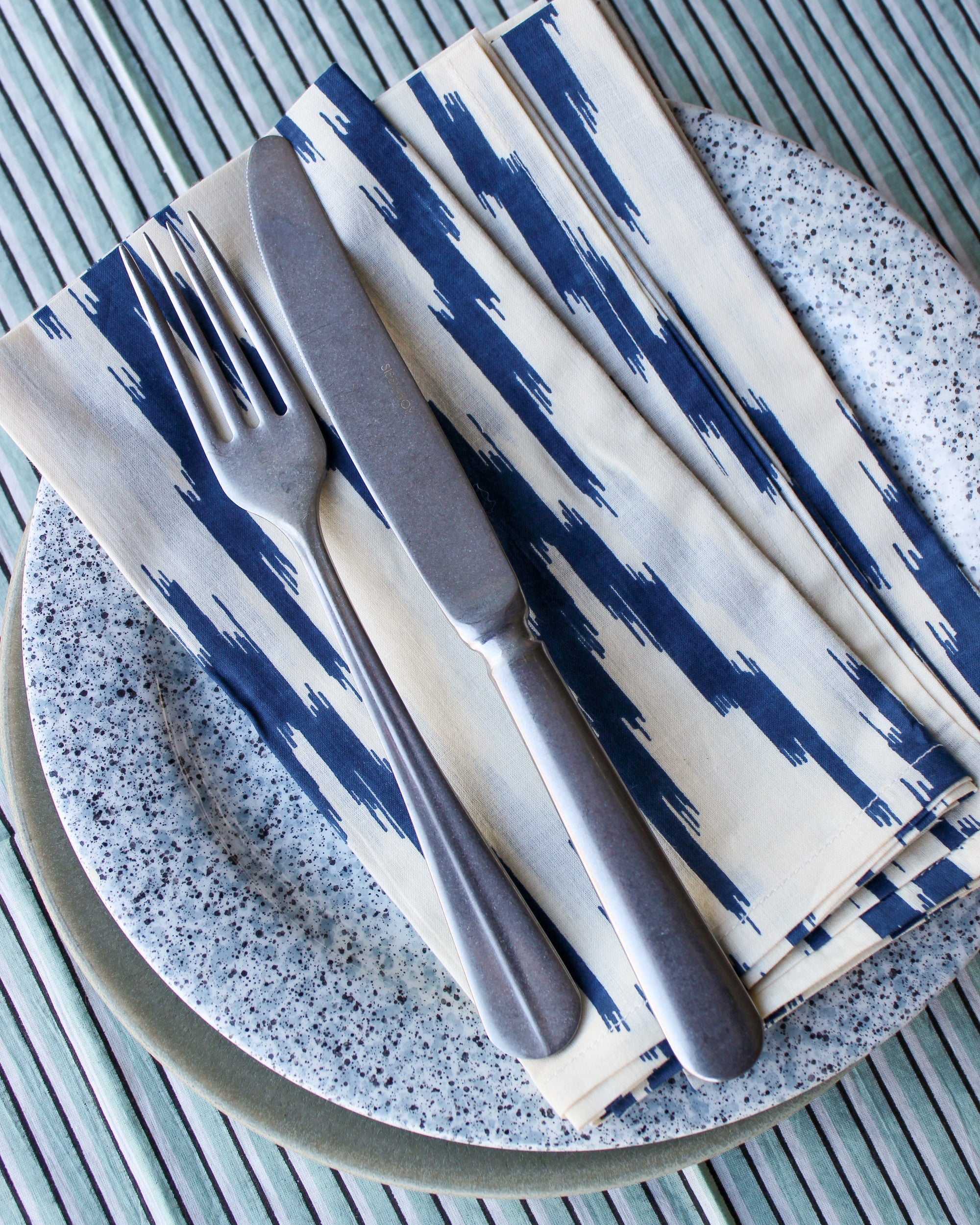Katoenen Servetten Ikat Blauw 
