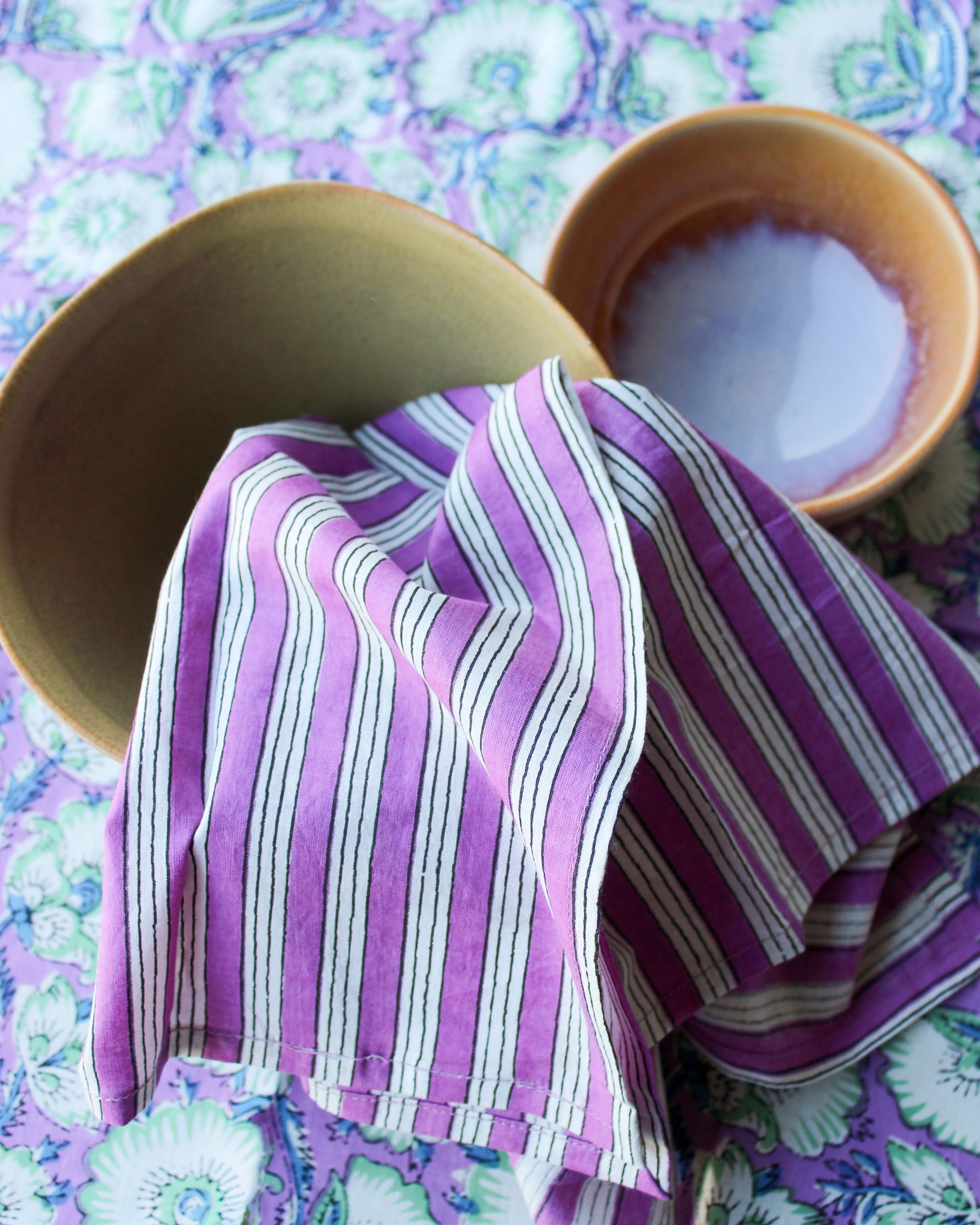 Katoenen Servetten Streep Paars