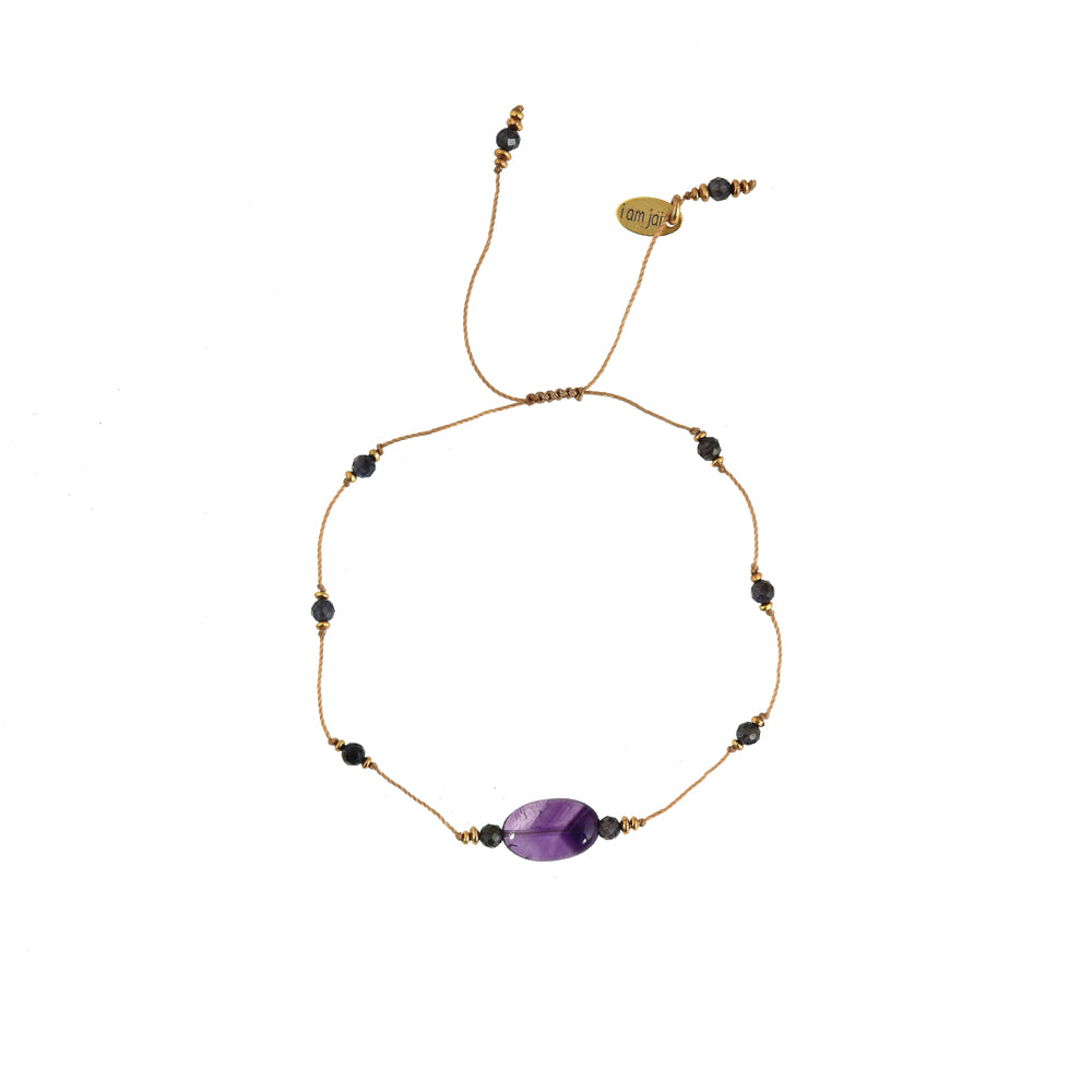Koord Armband Met Edelstenen Amethist Ovaal 