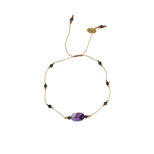 Koord Armband Met Edelstenen Amethist Ovaal 