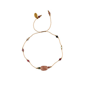Koord Armband Met Edelstenen Roze Maansteen