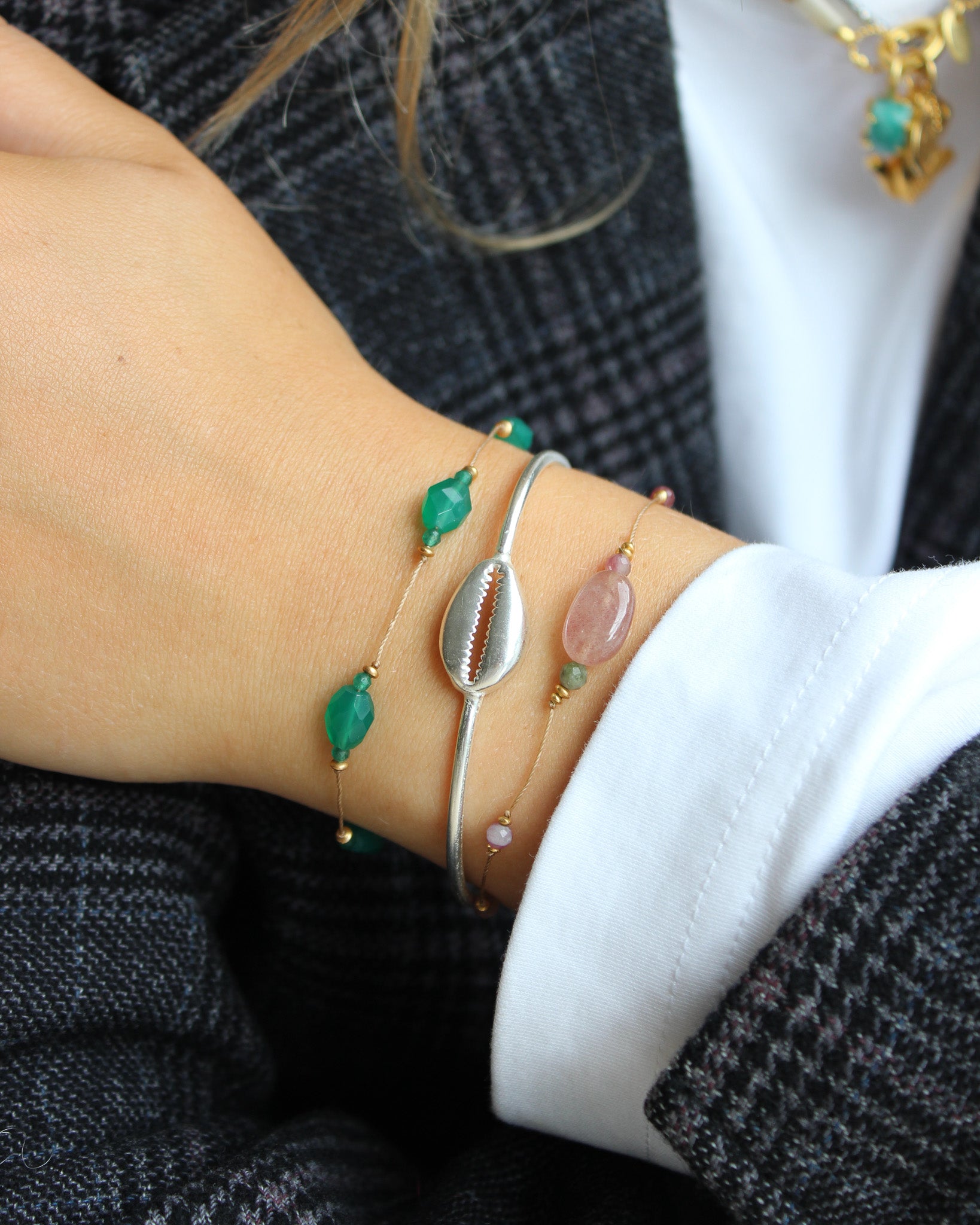 Koord Armband Met Edelstenen Groene Onyx