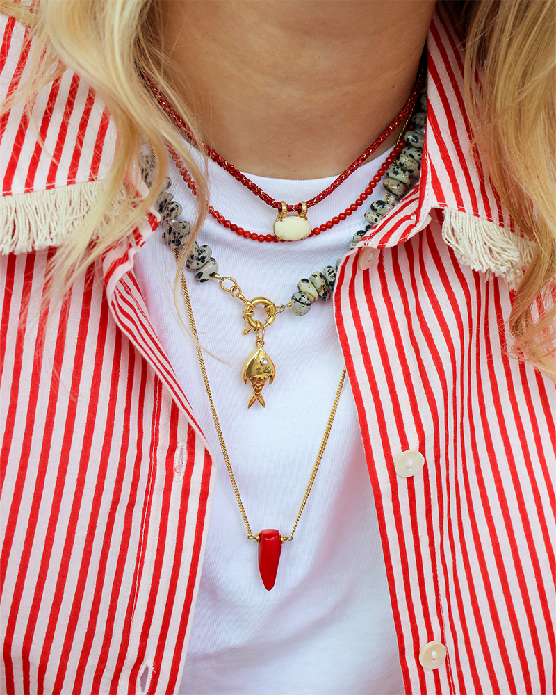 Koord Ketting Donkerrood en vis bedel 