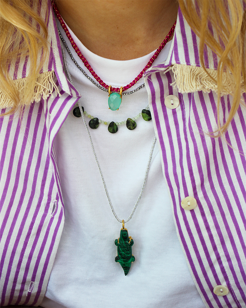 Koord Ketting Felroze en Krokodil ketting