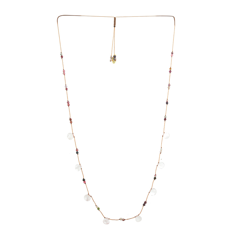Koord Ketting Met Edelstenen Druppels Rozenkwarts