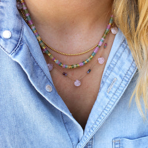 Koord Ketting Met Edelstenen Druppels Rozenkwarts