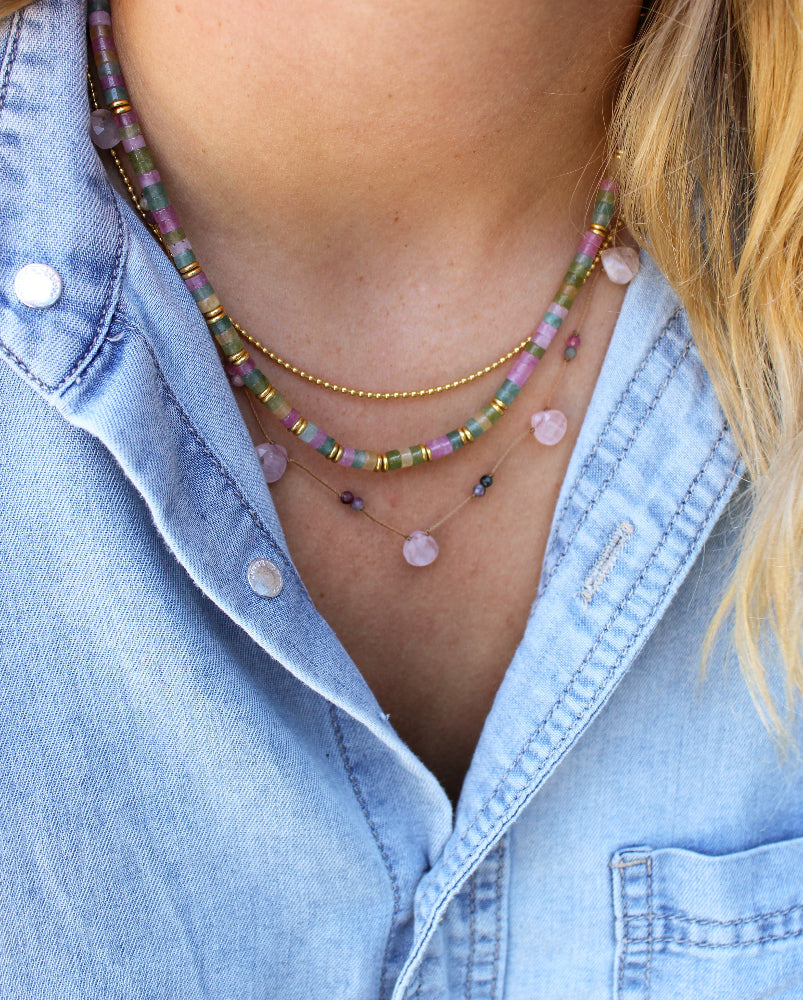 Koord Ketting Met Edelstenen Druppels Rozenkwarts