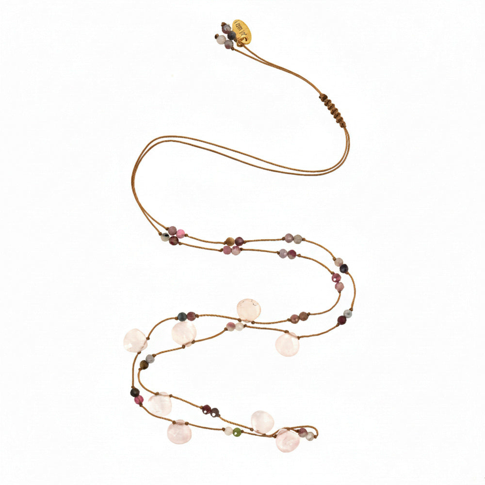 Koord Ketting Met Edelstenen Druppels Rozenkwarts