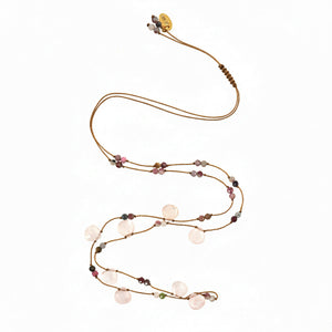 Koord Ketting Met Edelstenen Druppels Rozenkwarts