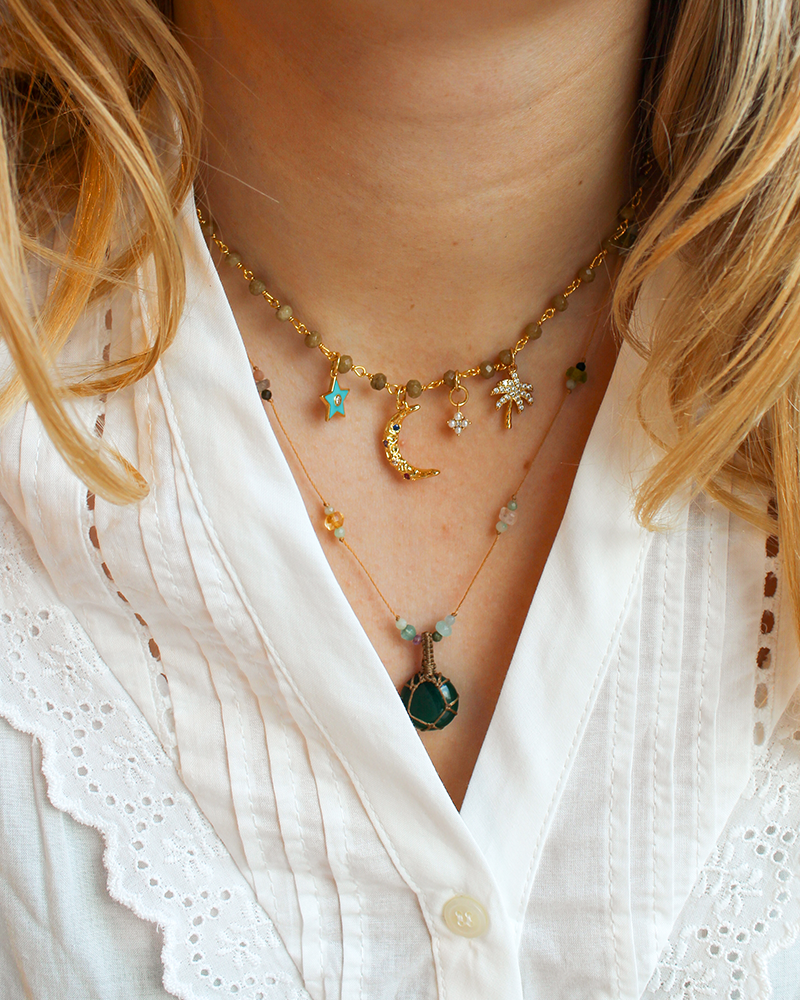 Koord Ketting Met Edelstenen Groene Onyx