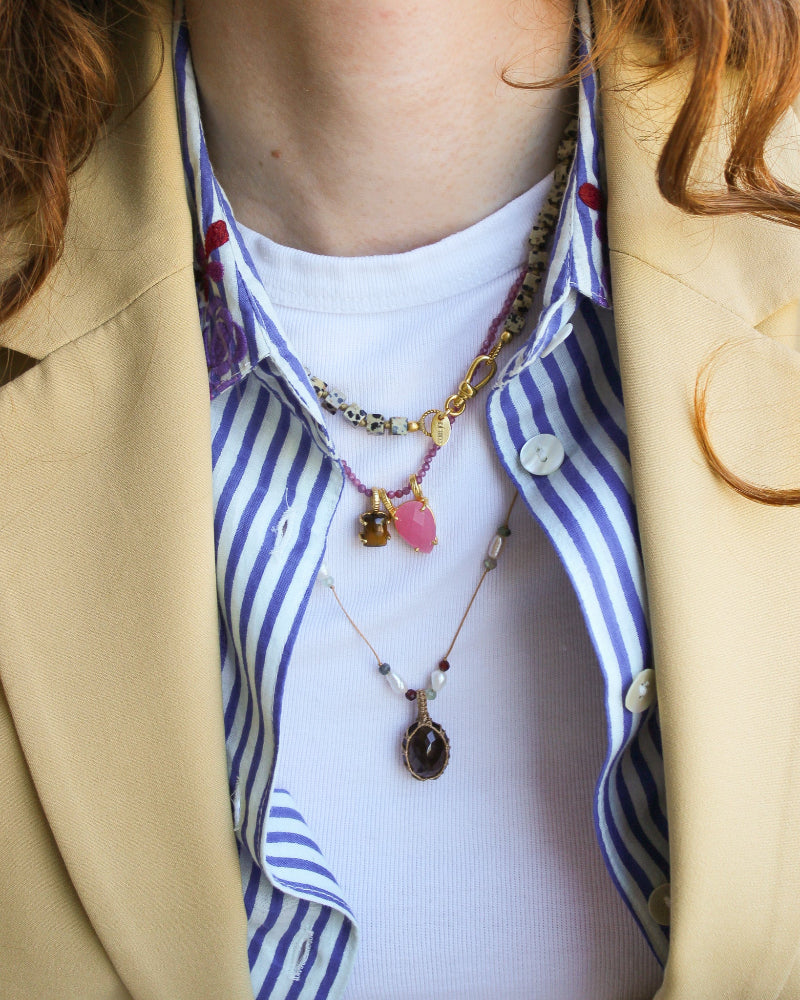 Koord Ketting Met Edelstenen Rookkwarts Parel