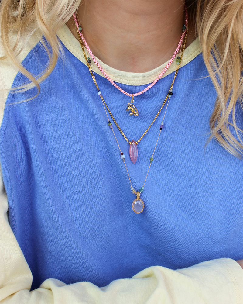 Koord Ketting Met Edelstenen Rozekwarts