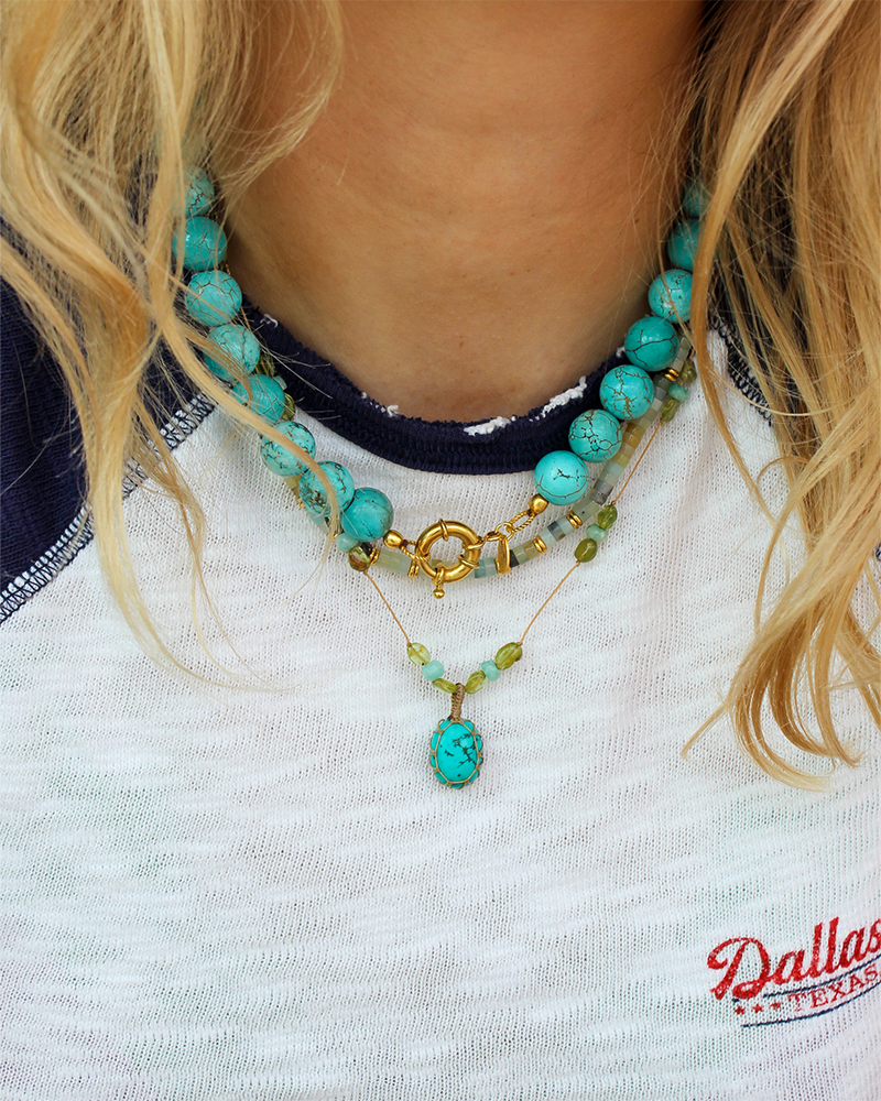 Koord Ketting Met Edelstenen Turquoise