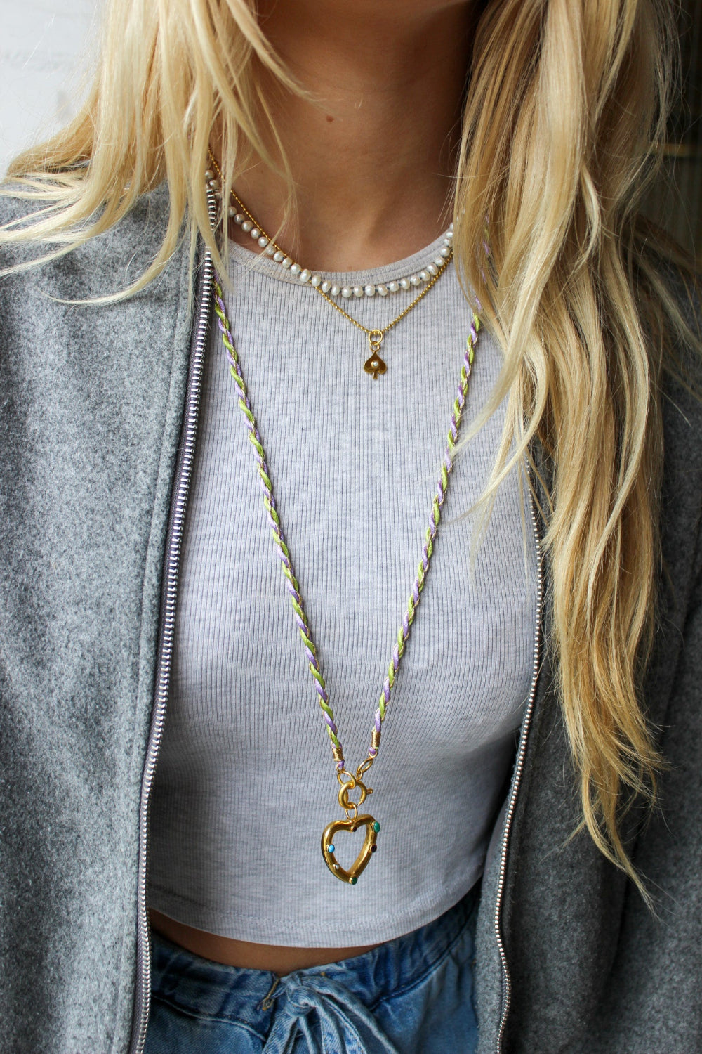 Lange satijn ketting lila groen