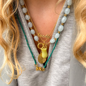 Lucky ketting gouden munt bedel vessoniet tulp bedel groene koord ketting blauwe jade ketting 