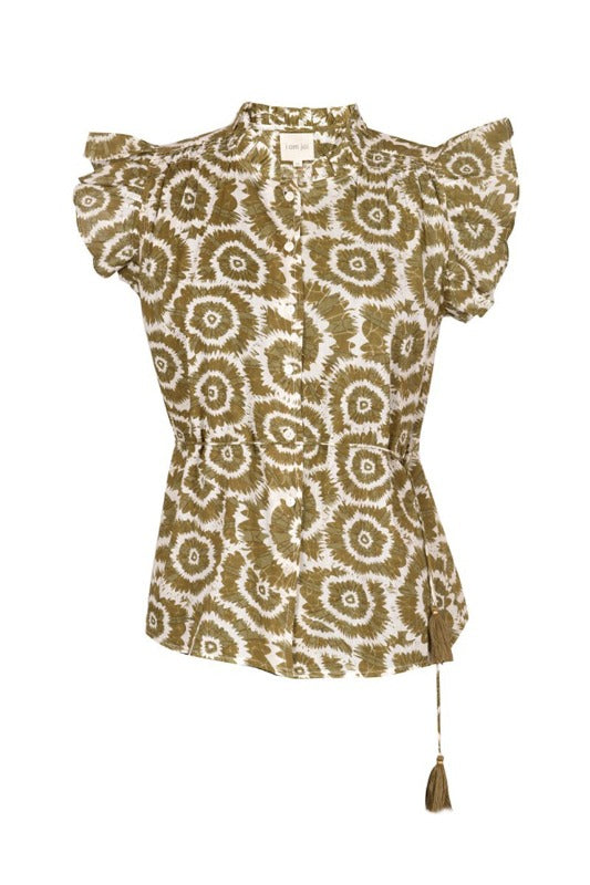 Ladies Mukta blouse sleeveless olive color. 100% cotton.