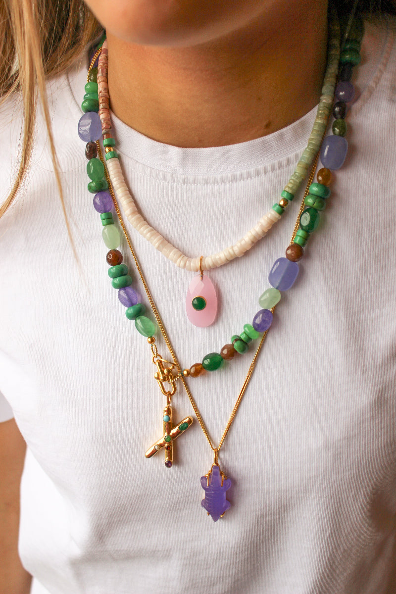 Multi Jade Edelstenen Ketting Blauw Groen