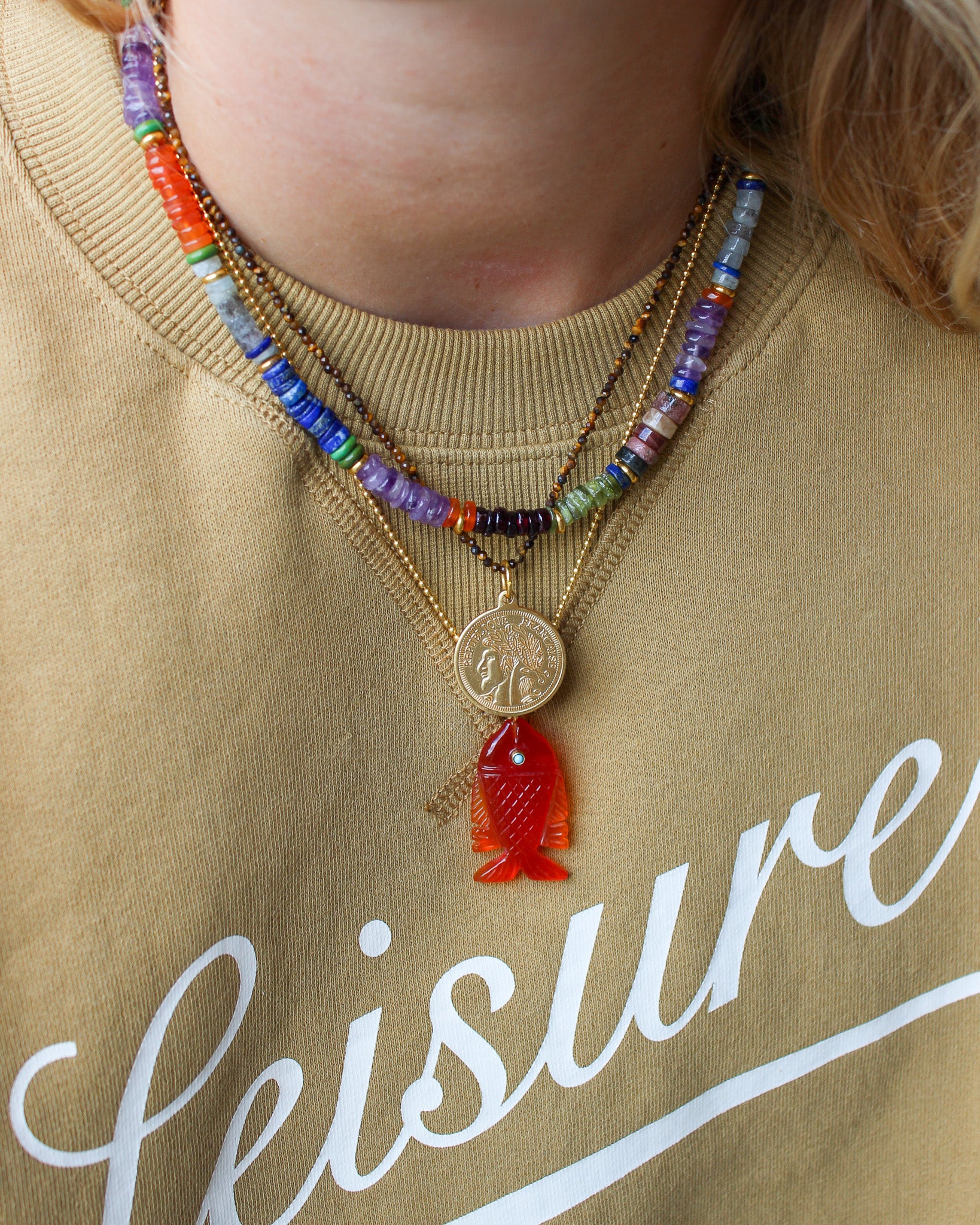 Multi Platte Edelstenen Ketting