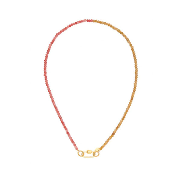 Two-Color Bead Necklace With a gold plated Screw Lock peach brown