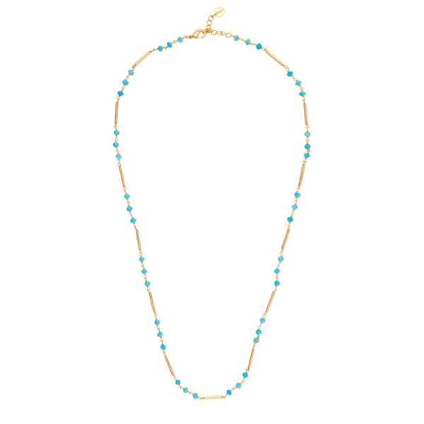 Retro Necklace with aqua stond combined With Gold plated Tubes for woman