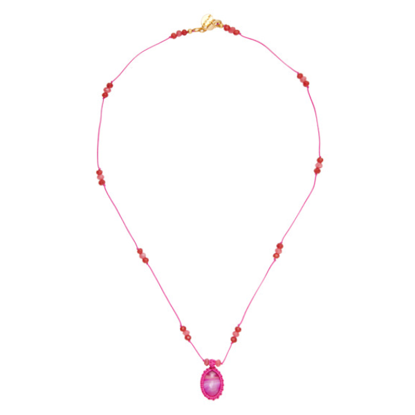Pink Thread Necklace With pink Beads And a pink Pendant for woman
