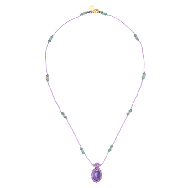 Purple Thread Necklace With blue and purple Beads And a purple Pendant for woman