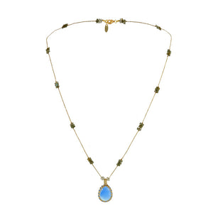 Gold Thread Necklace with Stone Pendant