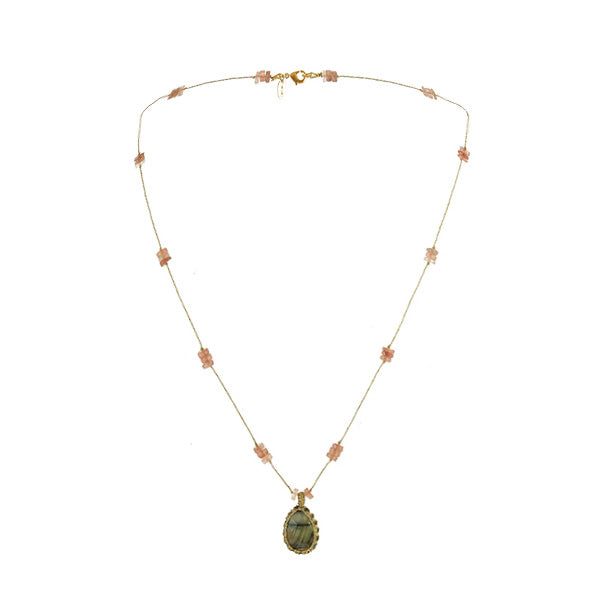Gold Thread Necklace with Stone Pendant