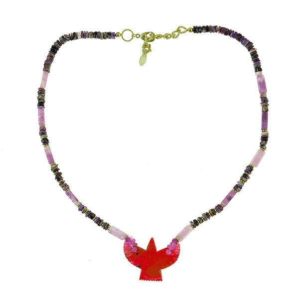 Beaded Necklace with Stone Eagle Pendant