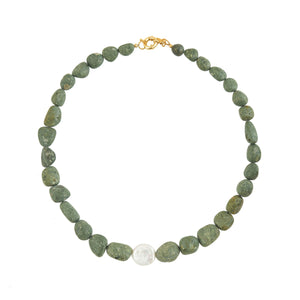 Grote Edelstenen Ketting Parel Groene Jasper