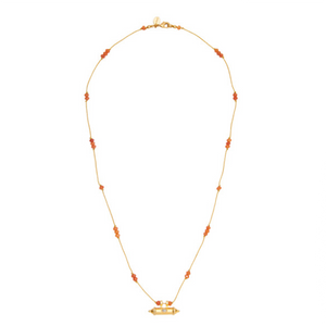 Gold Thread Necklace With Carnelian Beads And a goldplated small box for woman