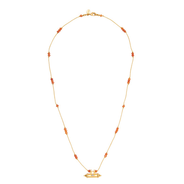 Gold Thread Necklace With Carnelian Beads And a goldplated small box for woman