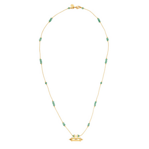Gold Thread Necklace With Green Beads And a goldplated small box for woman