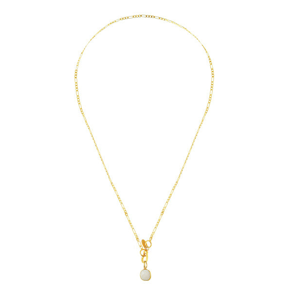 Figaro gouden ketting met witte onyx bedel