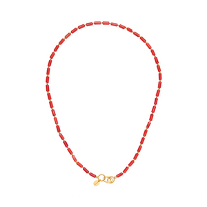 Tube Red Coral Beads combined with gold plated beadsnecklace for woman