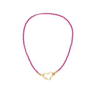 Fuchsia Satin Cord necklace with a goldpalted oval lock for woman
