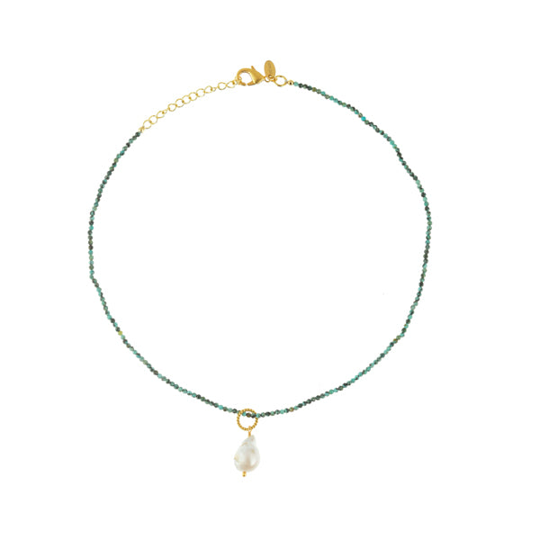 Turquoise Beaded Necklace with Charm