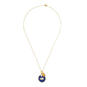 Gouden ketting Blauwe Emaille Bedel