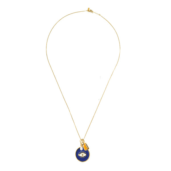 Gouden ketting Blauwe Emaille Bedel